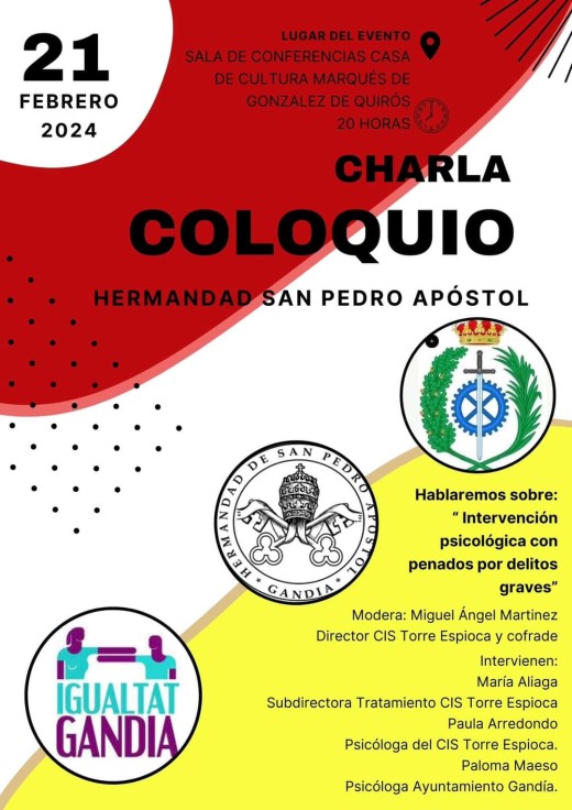 La Hermandad de San Pedro Apóstol de Gandia organiza una charla junto a Instituciones Penitenciarias