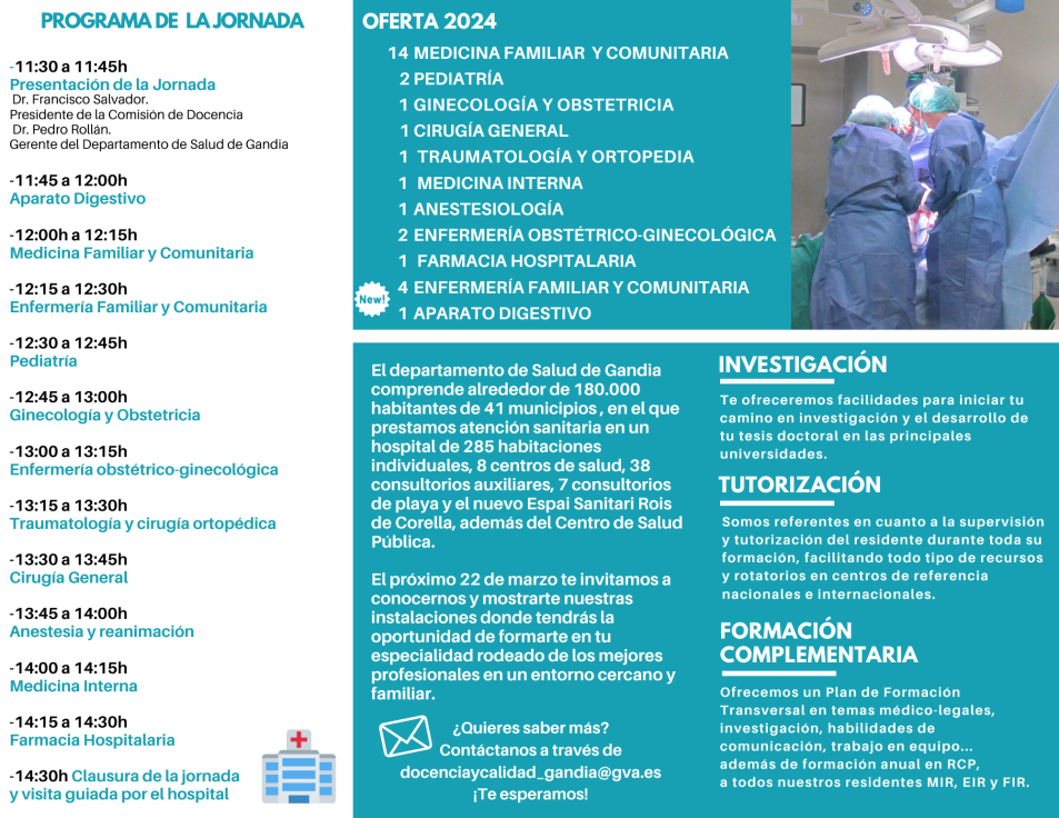 El departamento de salud de Gandia oferta por primera vez una plaza MIR de Aparato Digestivo y 4 plazas EIR de Enfermería Familiar y Comunitaria