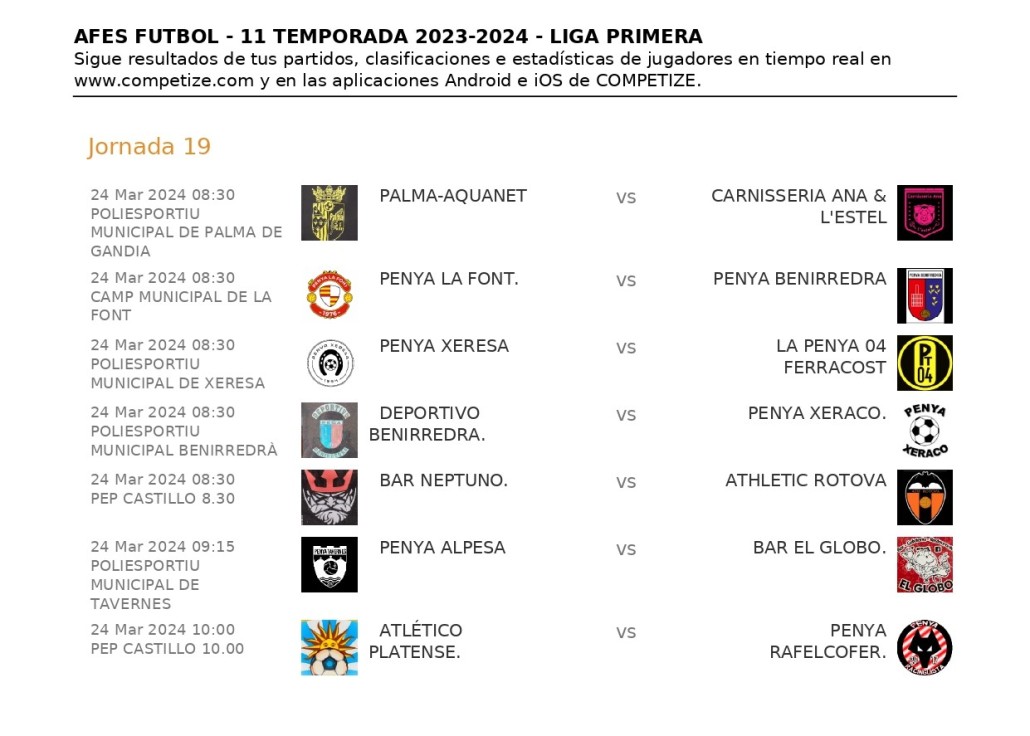 Los partidos de fútbol de las AFES del domingo 24 de marzo