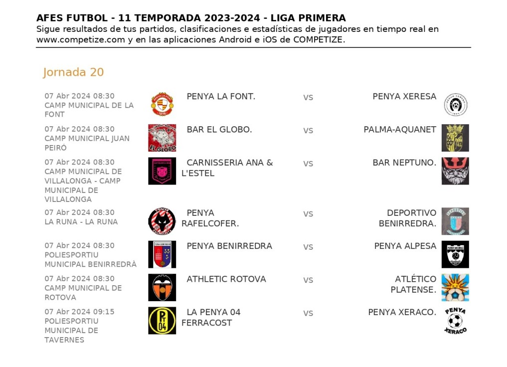 Los partidos de fútbol de las AFES de hoy domingo 7 de abril