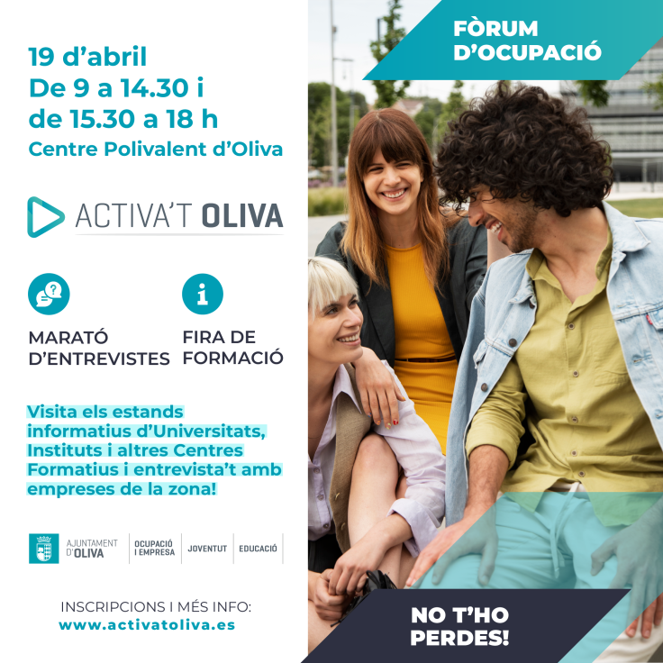 Oliva organiza la I Feria de Formación y Ocupación: 'Activa't Oliva'
