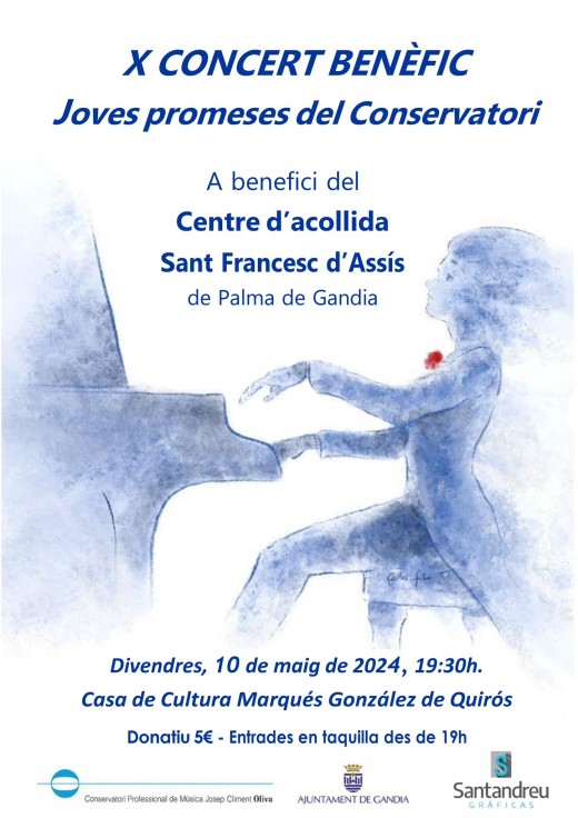 Concierto benéfico en Gandia de jóvenes promesas del Conservatorio de Oliva a favor de los Franciscanos de Palma