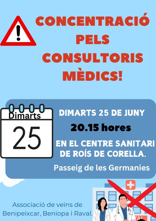 Nueva concentración contra el cierre y recorte de los consultorios médicos de Benipeixcar, Beniopa y El Raval en Gandia