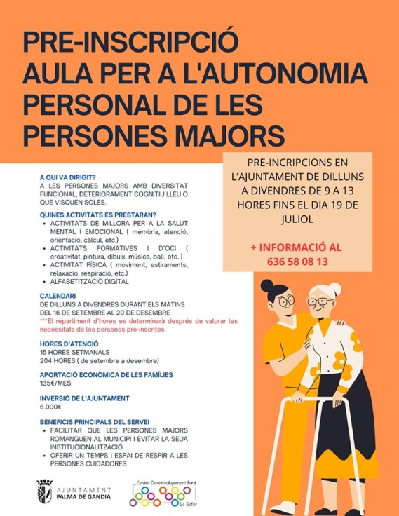 El Ayuntamiento de Palma de Gandia y el CDR la Safor abrirán en septiembre una Aula de Autonomía Personal para las personas mayores