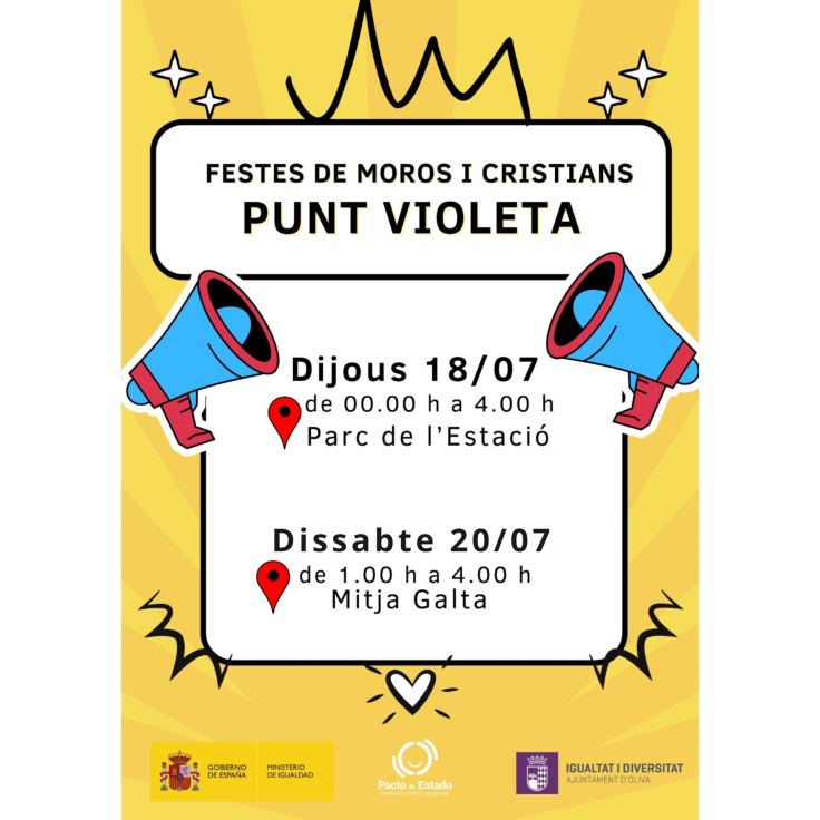 Oliva instala Puntos Violeta contra la Violencia de género en las fiestas de Moros i Cristians