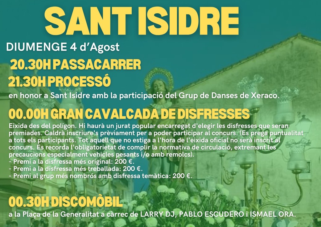 Este domingo se podrá disfrutar en Xeraco de la misa y procesión en honor a San Isidro, que contará con la participación del grupo de Danzas del municipio