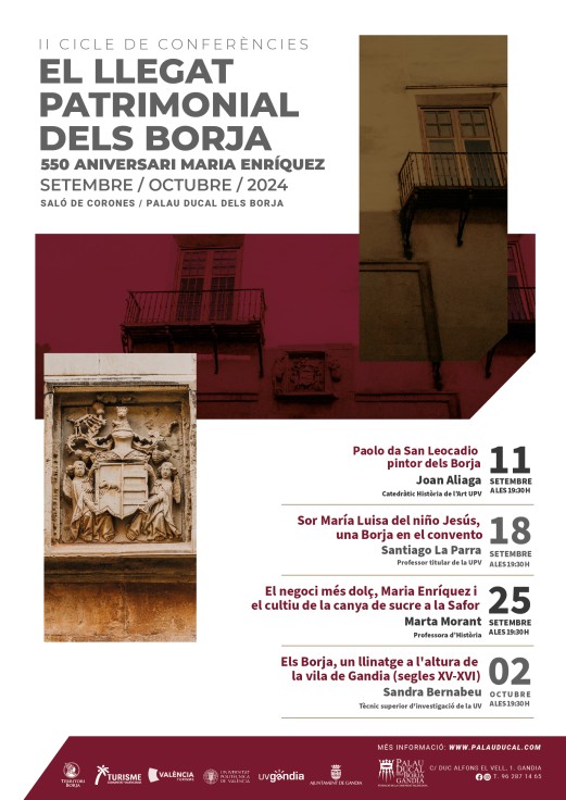 El Palau Ducal presenta para el mes de septiembre el II ciclo de conferencias sobre el legado patrimonial de los Borja