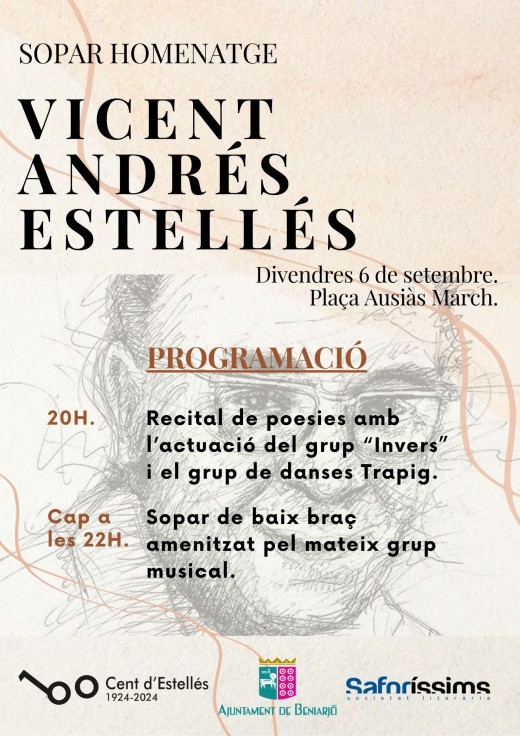 Beniarjó celebra un homenaje al poeta Vicent Andrés Estellés el próximo 6 de septiembre