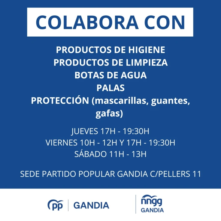Nuevas Generaciones del PP de Gandia recoge productos para los afectados por las inundaciones