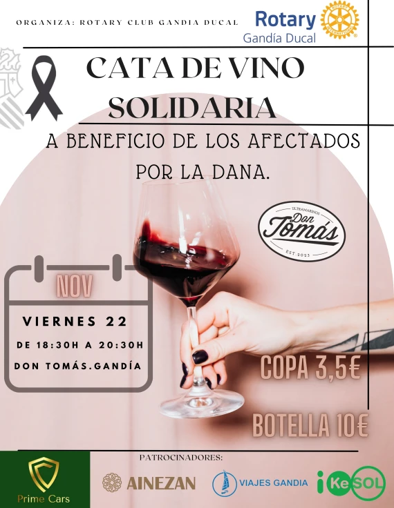 El Rotary Club Gandia organiza una cata de vino solidaria a beneficio de los afectados por la DANA