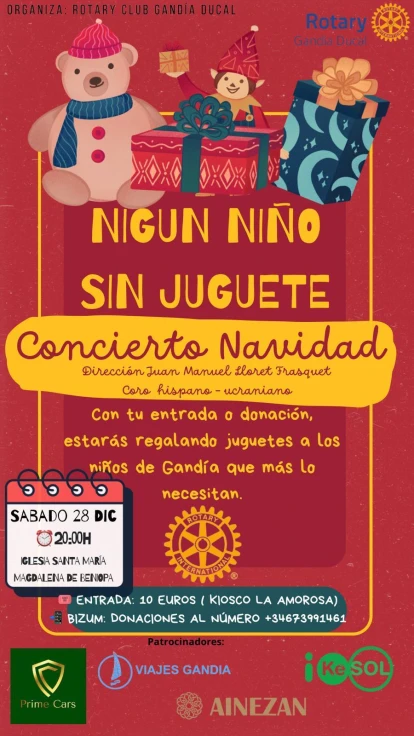 El Rotary Club Gandia Ducal organiza el Concierto Solidario “Ningún Niño Sin Juguete”