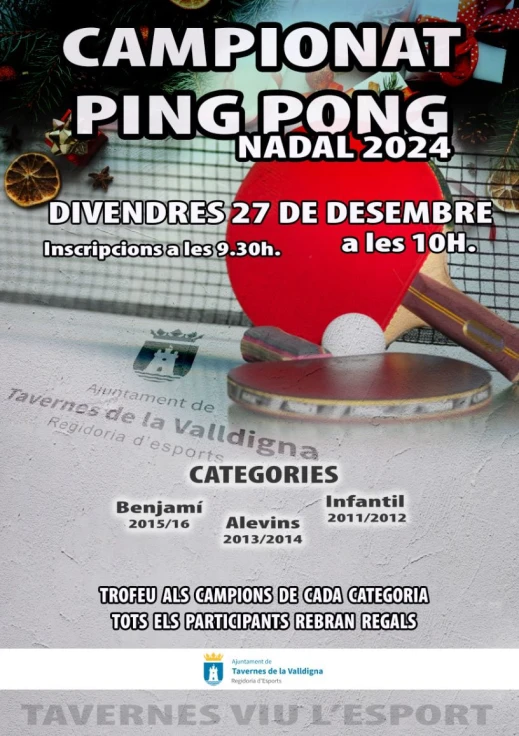 Tavernes de la Valldigna: Campeonato de Ping-pong Nadal 2024