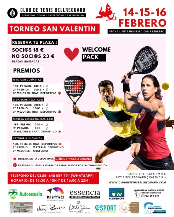 Torneo San Valentín de Pádel en el Club de Tenis Bellreguard