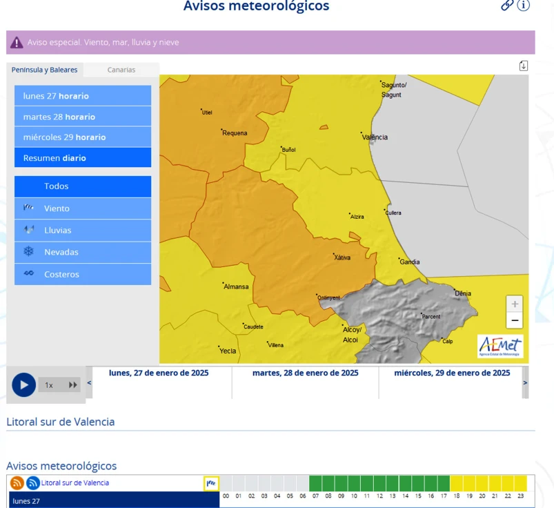 Con viento de poniente que ha elevado las temperaturas esta madrugada en la Safor arranca una semana inestable