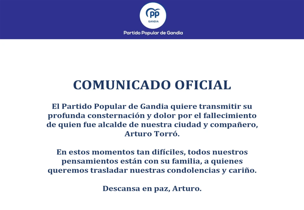 Comunicado Oficial del Partido Popular de Gandia