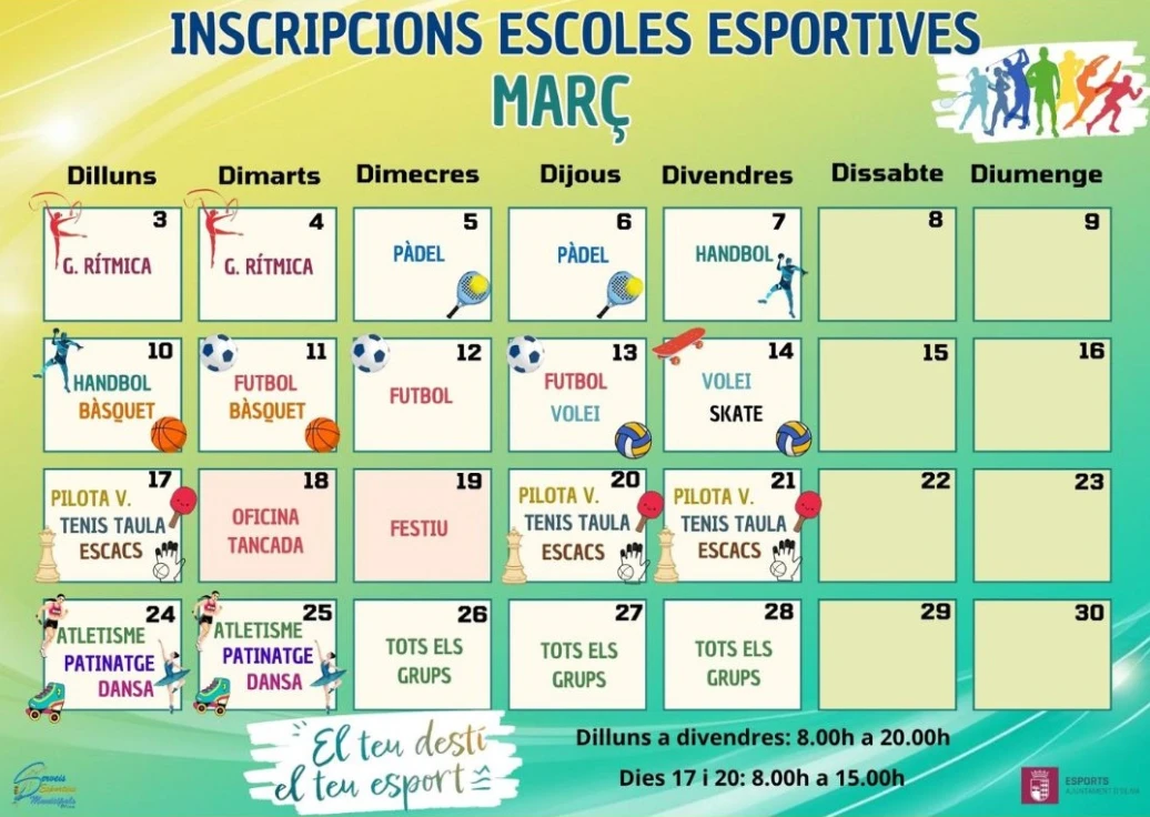 Apertura del Plazo de Renovación del 3er Trimestre para las Escuelas Deportivas Municipales de Oliva