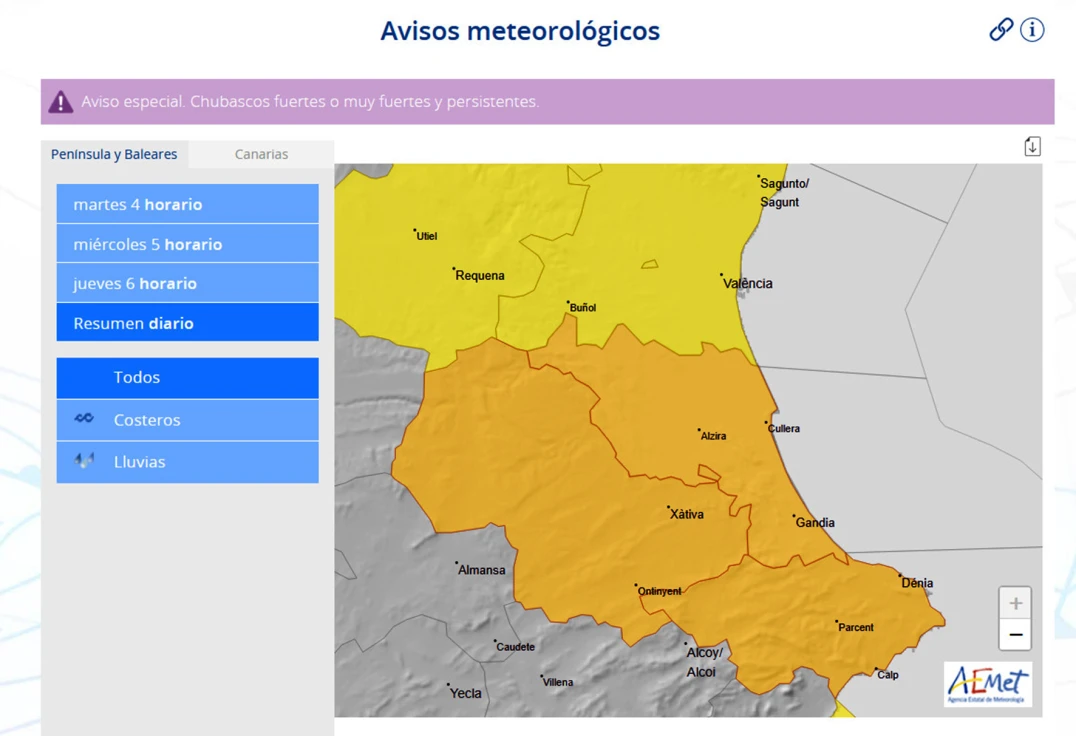 La alerta naranja decretada por la Aemet suspende clases y actividades en varios puntos de la Safor