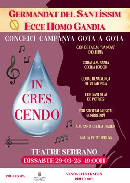 La Hermandad del Santísimo Ecce Homo de Gandia organiza el concierto benéfico 'Gota a Gota, In Crescendo'