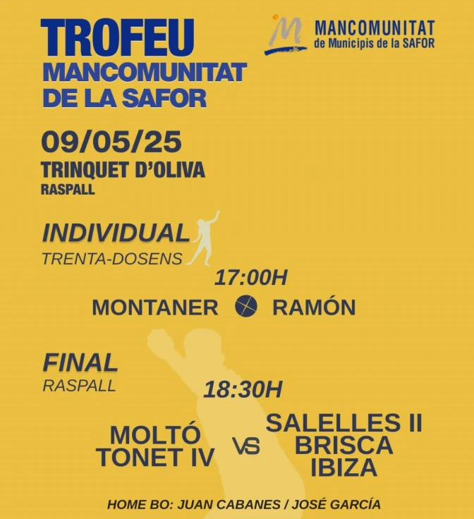 El Trinquet de Oliva acoge este jueves dos grandes finales de raspall profesional