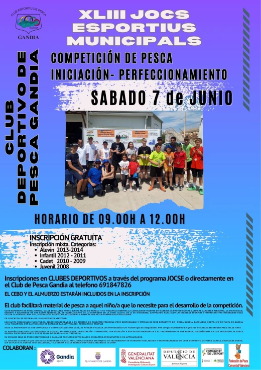 El Club Deportivo de Pesca Gandia organiza un concurso juvenil dentro de los Jocs Esportius Municipals
