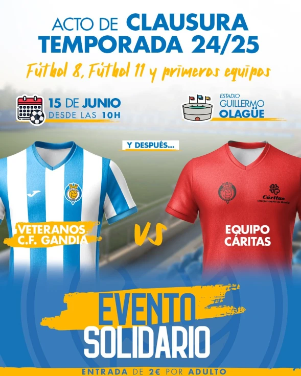 El CF Gandia celebra la clausura de la temporada 2024/2025 con un evento solidario a favor de Cáritas