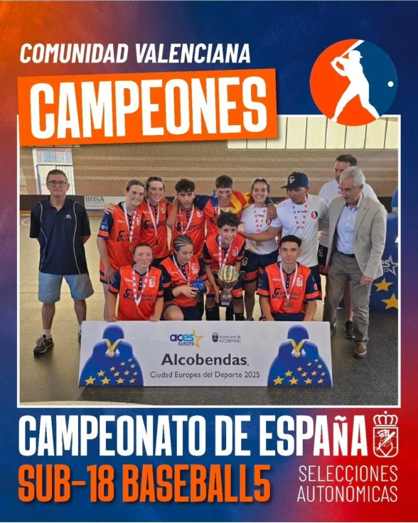 Cuatro miembros del Gandia Béisbol Club se coronan campeones de España sub18 en la modalidad 5 con la selección valenciana
