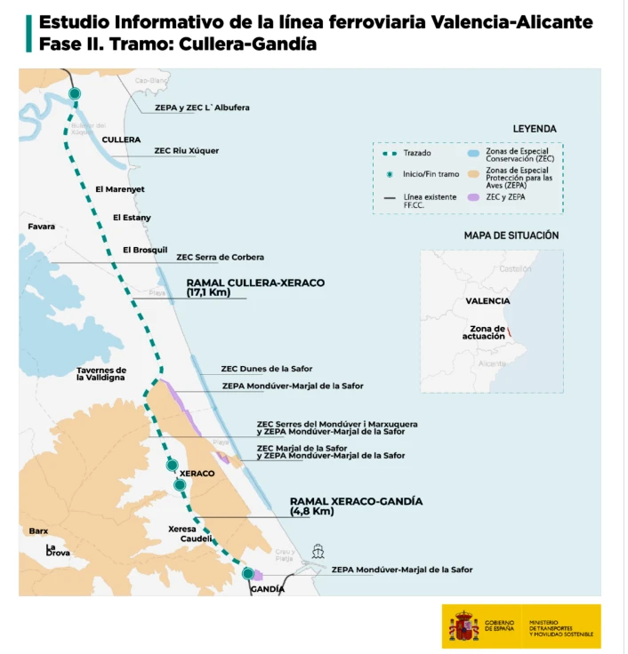 Transportes obtiene la Declaración de Impacto Ambiental favorable para duplicar el tramo de la vía ferrea Cullera-Gandia