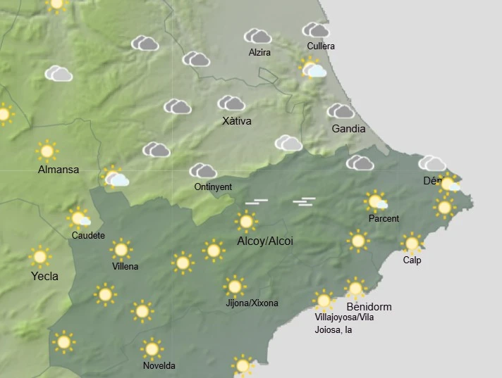 Lunes con nubes y subida de temperatura en la Safor