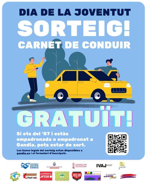 Gandia sortea un carnet de conducir gratuito por el Día Internacional de la Juventud