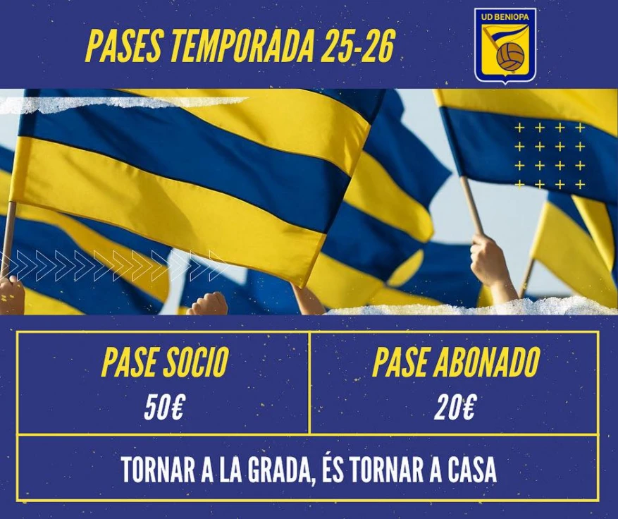 UD Beniopa lanza su campaña de abonos 25/26 bajo el lema “Tornar a la grada, és tornar a casa”