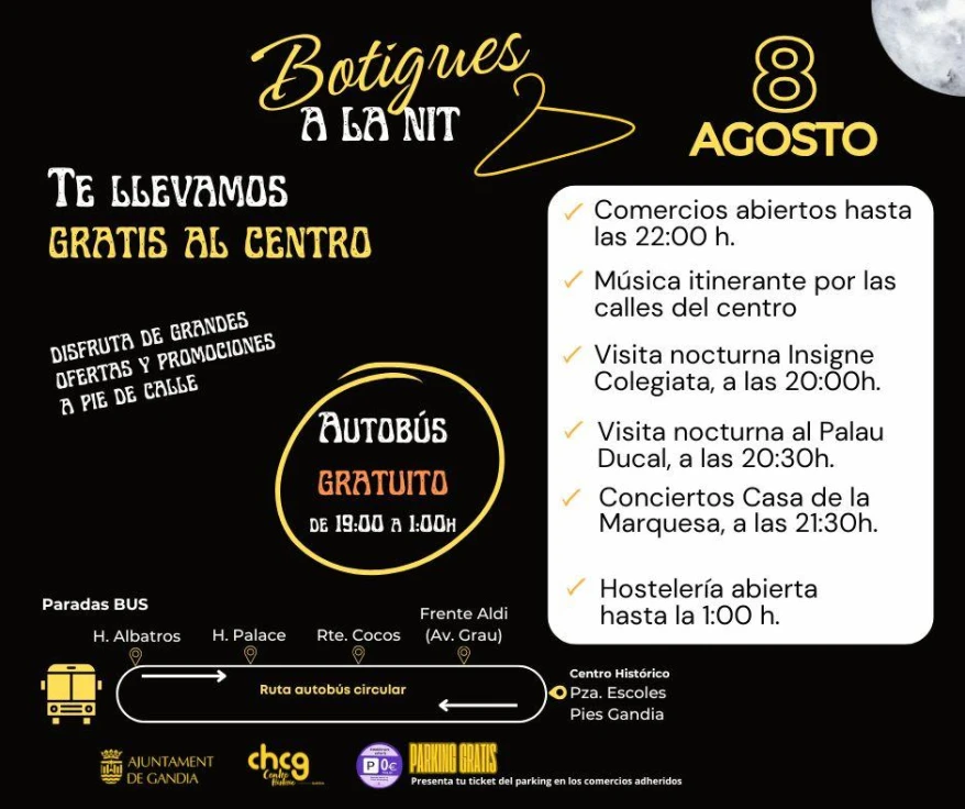 Gandia celebrará este viernes una nueva edición de 'Botigues a la Nit'