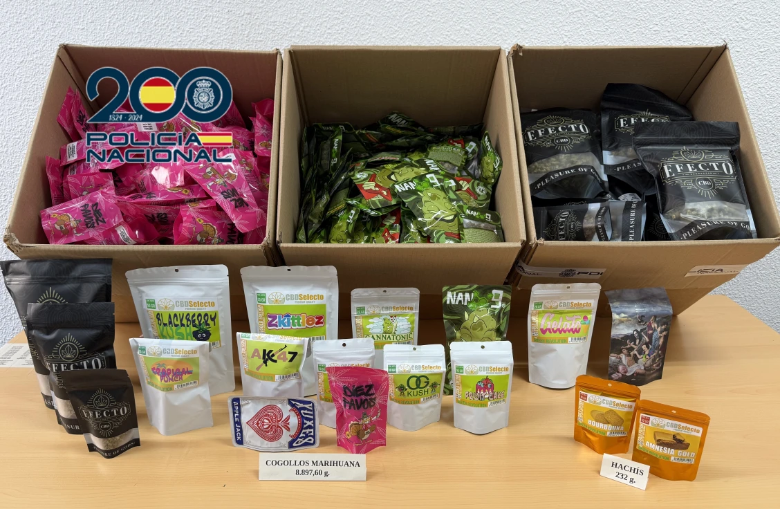 La Policía Nacional detiene en Gandia a un hombre con hachís y 9 kilos de marihuana que vendía en una tienda “grow shop”