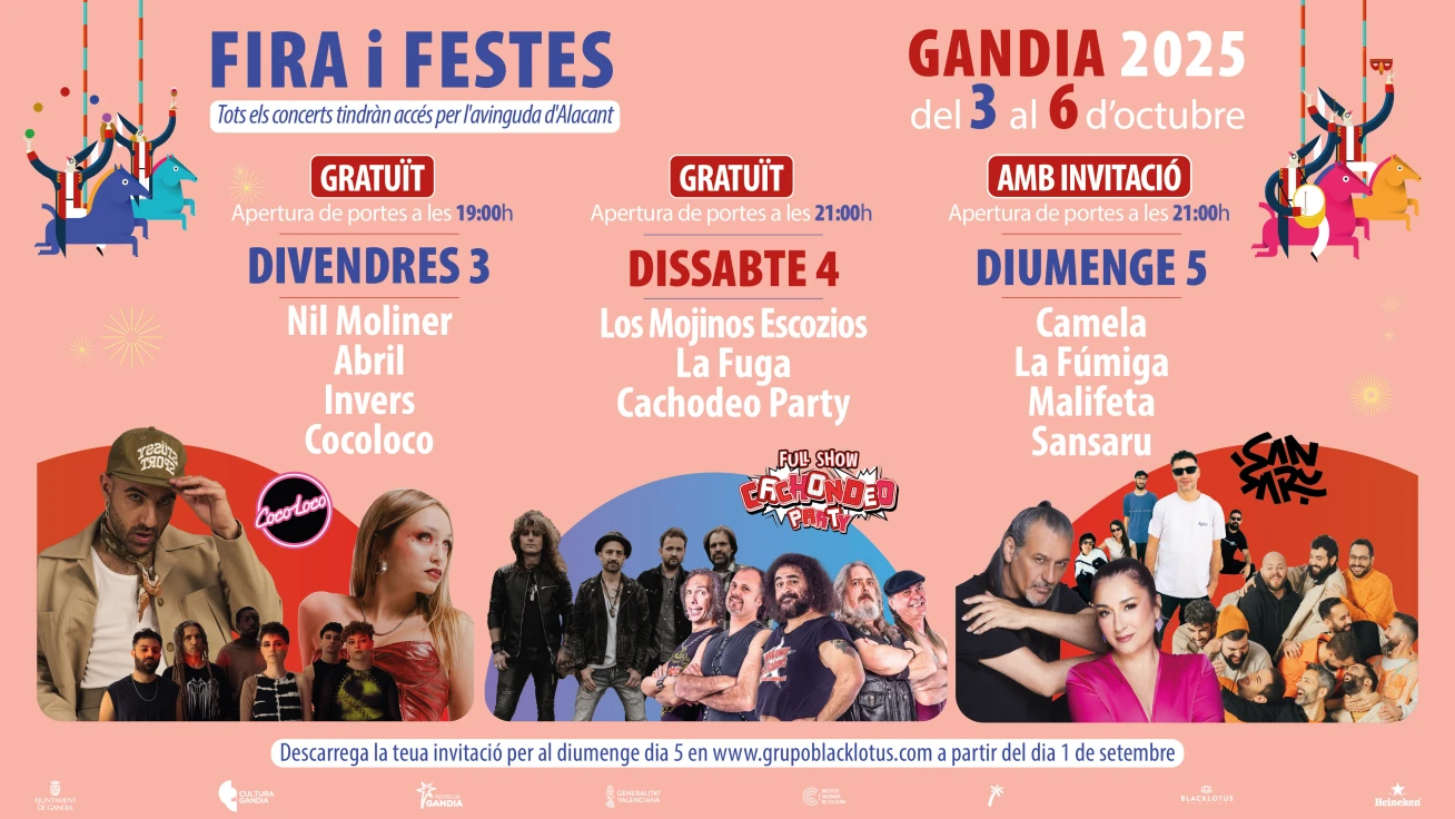 Todos los conciertos de la Feria y Fiestas 2025 de Gandia serán gratuitos