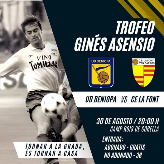 El Trofeo Ginés Asensio une fútbol y memoria este sábado en el Camp Roís de Corella
