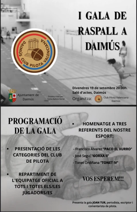 Daimús organiza esta tarde su primera Gala de Raspall con un tributo a leyendas de la pilota valenciana