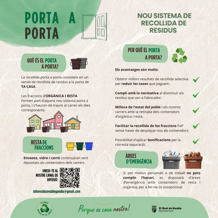 El Real de Gandia da un paso adelante y apuesta por la recogida de basura puerta a puerta