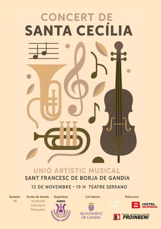 La Unión Artístico Musical Sant Francesc de Borja de Gandia celebra su concierto de Santa Cecília con un homenaje a Miguel Vercher Talens