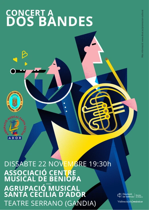 El ciclo 'A dos bandas' de la Diputació de València une el sábado en el Serrano a las bandas de Beniopa y Ador