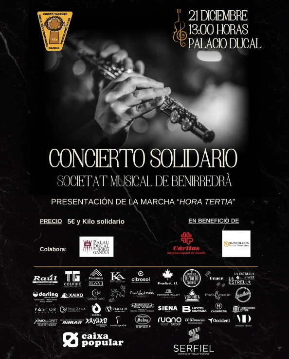 Concierto solidario de la Hermandad del Cristo Yacente a favor de Cáritas Gandia y el Comedor Social de Bunyoleres