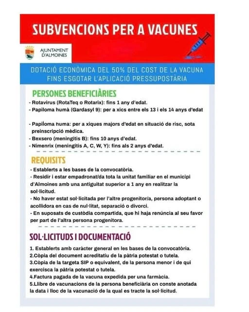 Mañana finaliza el plazo en Almoines para optar a las ayudas de las vacunas