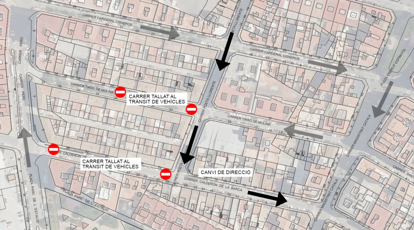 Cortes y afecciones al tráfico en la zona Corea en Gandia por las obras en las casas de Els Ferroviaris