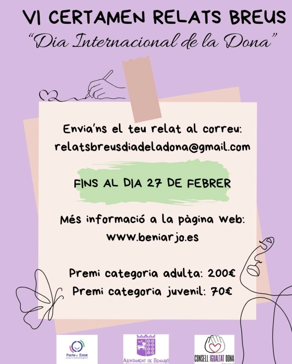 Beniarjó convoca el VI Certamen de Relatos Breves por el 8-M