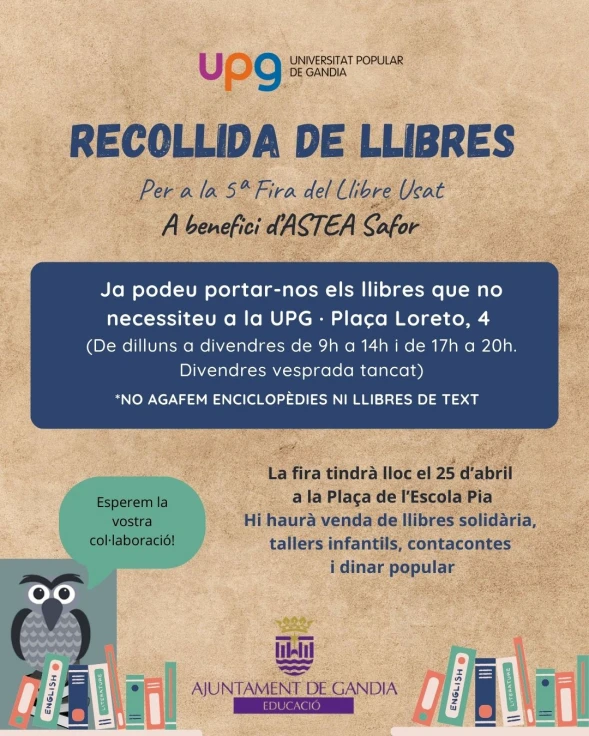 La Universitat Popular de Gandia inicia una campaña de recogida de libros usados