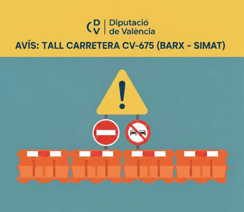 La Diputació informa del corte de la carretera de Barx a Simat por obras de asfaltado
