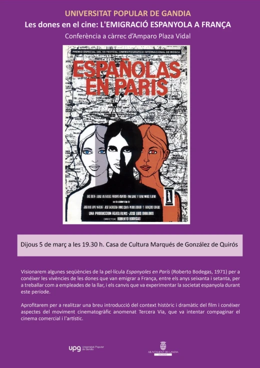 Gandia recuerda con motivo del 8M a 'Las mujeres en el cine: la emigración española a Francia'