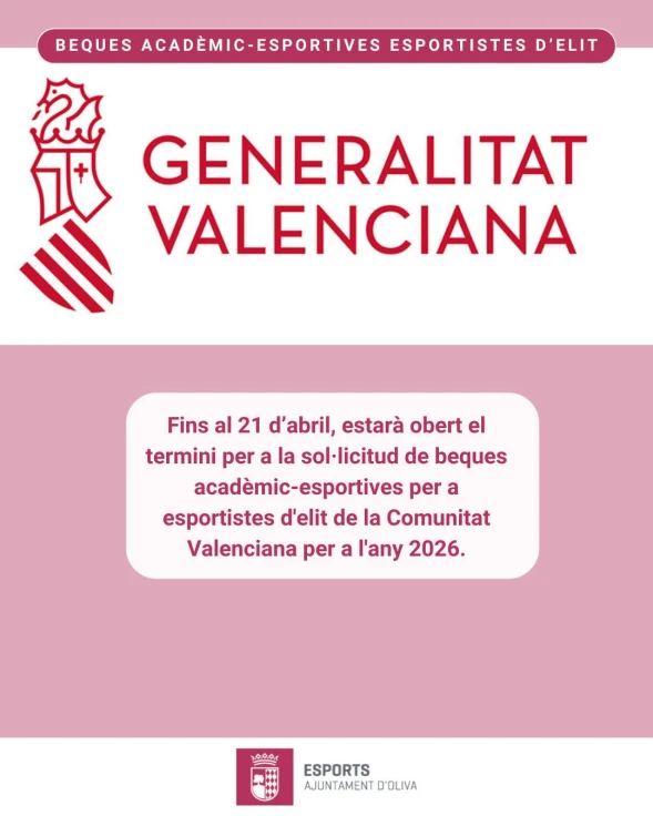 Oliva abre el plazo para solicitar becas académico-deportivas para deportistas de élite