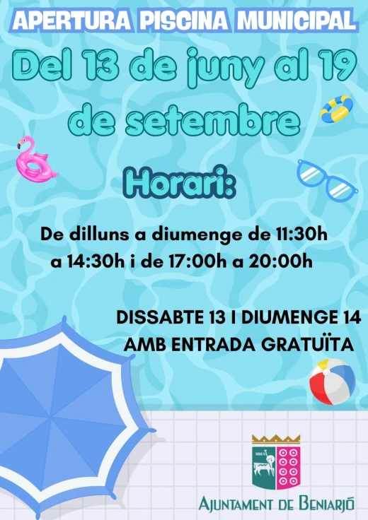 Beniarjó inaugura la temporada de verano de la piscina municipal con acceso gratuito durante el primer fin de semana