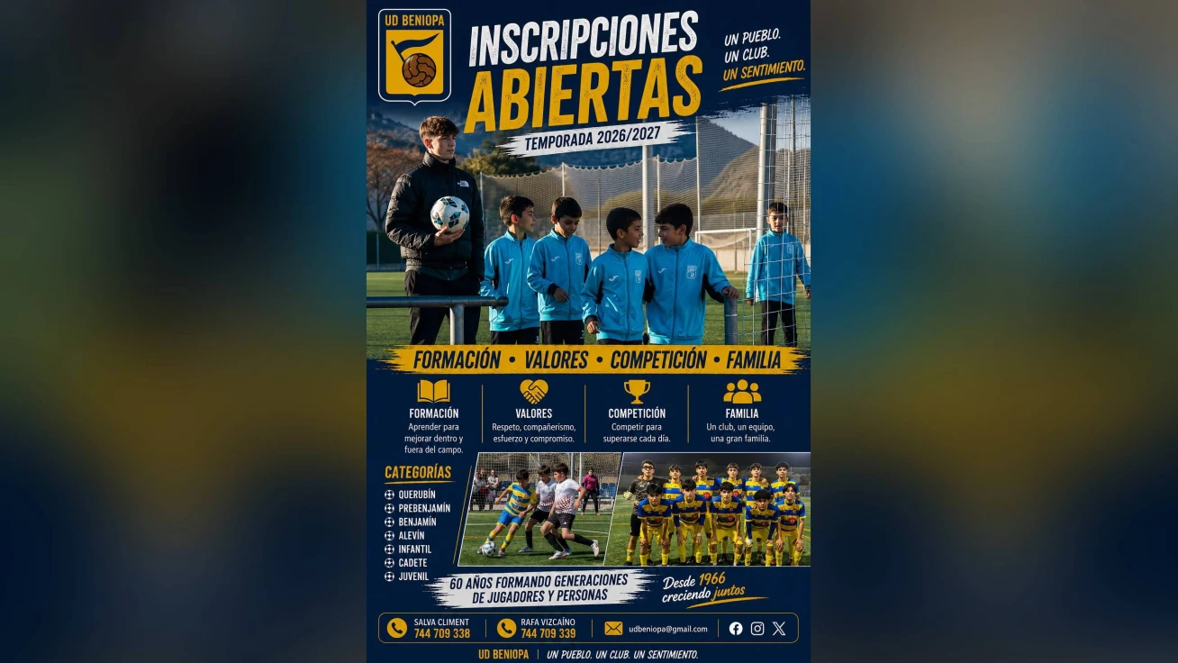 La UD Beniopa abre sus inscripciones para la temporada 2026/2027