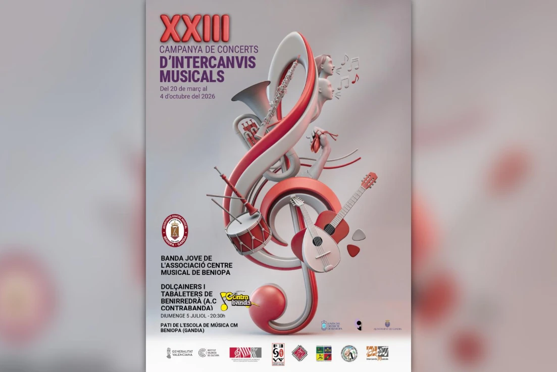 La Banda Jove de l'Associació Musical de Beniopa ofrecerá un doble concierto este domingo junto a la Colla de Dolçainers i Tabaleters de Benirredrà