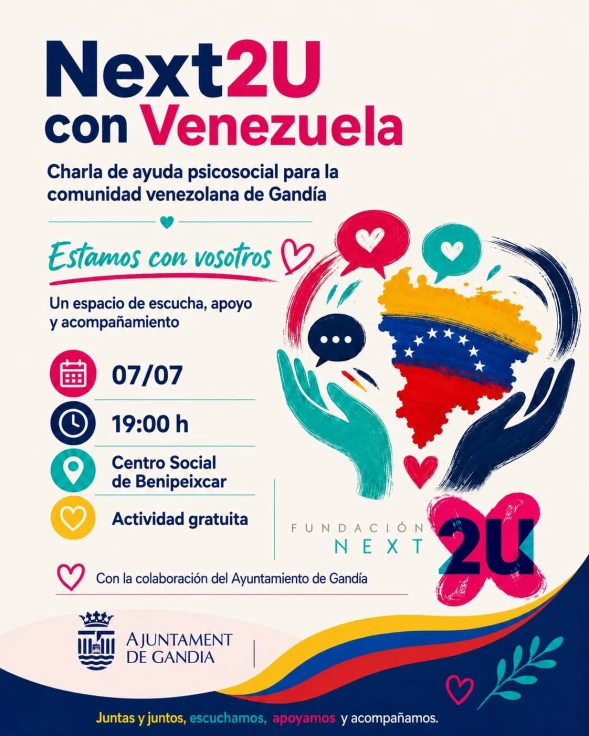 La Fundación Next2U organiza una charla gratuita de apoyo psicosocial para la comunidad venezolana en Gandia